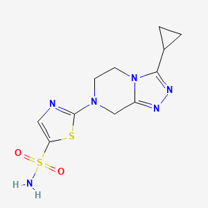 molecular formula C11H14N6O2S2 B6752256 2-(3-cyclopropyl-6,8-dihydro-5H-[1,2,4]triazolo[4,3-a]pyrazin-7-yl)-1,3-thiazole-5-sulfonamide 