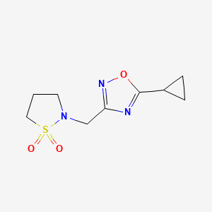 molecular formula C9H13N3O3S B6752273 2-[(5-Cyclopropyl-1,2,4-oxadiazol-3-yl)methyl]-1,2-thiazolidine 1,1-dioxide 