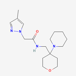 molecular formula C17H28N4O2 B6752437 2-(4-methylpyrazol-1-yl)-N-[(4-piperidin-1-yloxan-4-yl)methyl]acetamide 