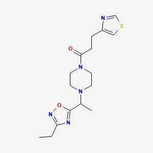 1-[4-[1-(3-Ethyl-1,2,4-oxadiazol-5-yl)ethyl]piperazin-1-yl]-3-(1,3-thiazol-4-yl)propan-1-one