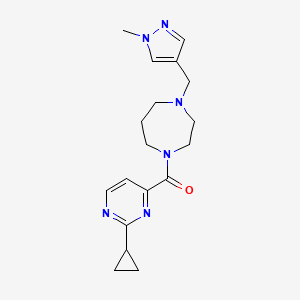 molecular formula C18H24N6O B6752605 (2-Cyclopropylpyrimidin-4-yl)-[4-[(1-methylpyrazol-4-yl)methyl]-1,4-diazepan-1-yl]methanone 