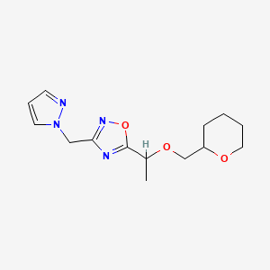 molecular formula C14H20N4O3 B6752734 5-[1-(Oxan-2-ylmethoxy)ethyl]-3-(pyrazol-1-ylmethyl)-1,2,4-oxadiazole 