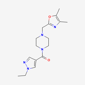 molecular formula C16H23N5O2 B6752783 [4-[(4,5-Dimethyl-1,3-oxazol-2-yl)methyl]piperazin-1-yl]-(1-ethylpyrazol-4-yl)methanone 