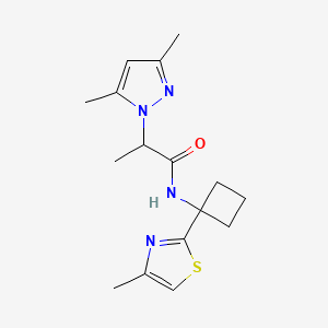 molecular formula C16H22N4OS B6752916 2-(3,5-dimethylpyrazol-1-yl)-N-[1-(4-methyl-1,3-thiazol-2-yl)cyclobutyl]propanamide 