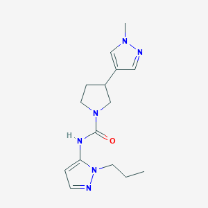 molecular formula C15H22N6O B6752938 3-(1-methylpyrazol-4-yl)-N-(2-propylpyrazol-3-yl)pyrrolidine-1-carboxamide 