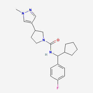 molecular formula C21H27FN4O B6752956 N-[cyclopentyl-(4-fluorophenyl)methyl]-3-(1-methylpyrazol-4-yl)pyrrolidine-1-carboxamide 