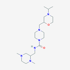 molecular formula C20H40N6O2 B6752978 N-[(1,4-dimethylpiperazin-2-yl)methyl]-4-[(4-propan-2-ylmorpholin-2-yl)methyl]piperazine-1-carboxamide 