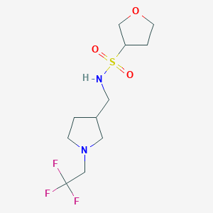 molecular formula C11H19F3N2O3S B6753037 N-[[1-(2,2,2-trifluoroethyl)pyrrolidin-3-yl]methyl]oxolane-3-sulfonamide 