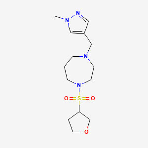 molecular formula C14H24N4O3S B6753052 1-[(1-Methylpyrazol-4-yl)methyl]-4-(oxolan-3-ylsulfonyl)-1,4-diazepane 