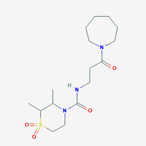 molecular formula C16H29N3O4S B6753156 N-[3-(azepan-1-yl)-3-oxopropyl]-2,3-dimethyl-1,1-dioxo-1,4-thiazinane-4-carboxamide 