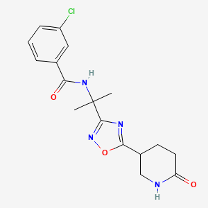 molecular formula C17H19ClN4O3 B6753196 3-chloro-N-[2-[5-(6-oxopiperidin-3-yl)-1,2,4-oxadiazol-3-yl]propan-2-yl]benzamide 