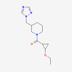 molecular formula C14H22N4O2 B6753279 (2-Ethoxycyclopropyl)-[3-(1,2,4-triazol-1-ylmethyl)piperidin-1-yl]methanone 