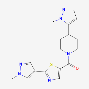 molecular formula C17H20N6OS B6753284 [4-(2-Methylpyrazol-3-yl)piperidin-1-yl]-[2-(1-methylpyrazol-4-yl)-1,3-thiazol-5-yl]methanone 