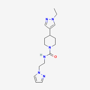 molecular formula C16H24N6O B6753324 4-(1-ethylpyrazol-4-yl)-N-(2-pyrazol-1-ylethyl)piperidine-1-carboxamide 