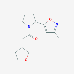 molecular formula C14H20N2O3 B6753385 1-[2-(3-Methyl-1,2-oxazol-5-yl)pyrrolidin-1-yl]-2-(oxolan-3-yl)ethanone 