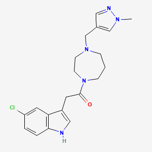 molecular formula C20H24ClN5O B6753396 2-(5-chloro-1H-indol-3-yl)-1-[4-[(1-methylpyrazol-4-yl)methyl]-1,4-diazepan-1-yl]ethanone 