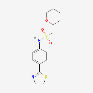 molecular formula C15H18N2O3S2 B6753498 1-(oxan-2-yl)-N-[4-(1,3-thiazol-2-yl)phenyl]methanesulfonamide 