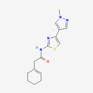 molecular formula C15H18N4OS B6753558 2-(cyclohexen-1-yl)-N-[4-(1-methylpyrazol-4-yl)-1,3-thiazol-2-yl]acetamide 