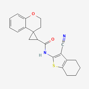 molecular formula C21H20N2O2S B6753572 N-(3-cyano-4,5,6,7-tetrahydro-1-benzothiophen-2-yl)spiro[2,3-dihydrochromene-4,2'-cyclopropane]-1'-carboxamide 