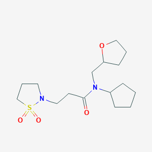 molecular formula C16H28N2O4S B6753771 N-cyclopentyl-3-(1,1-dioxo-1,2-thiazolidin-2-yl)-N-(oxolan-2-ylmethyl)propanamide 