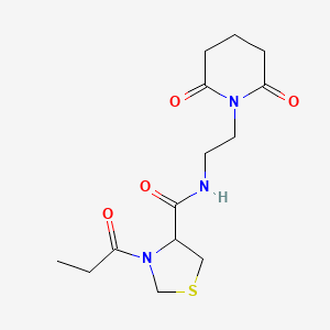 molecular formula C14H21N3O4S B6753876 N-[2-(2,6-dioxopiperidin-1-yl)ethyl]-3-propanoyl-1,3-thiazolidine-4-carboxamide 