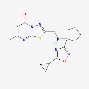 molecular formula C17H20N6O2S B6753913 2-[[[1-(5-Cyclopropyl-1,2,4-oxadiazol-3-yl)cyclopentyl]amino]methyl]-7-methyl-[1,3,4]thiadiazolo[3,2-a]pyrimidin-5-one 