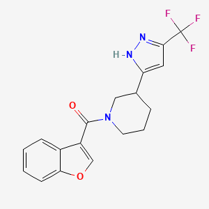 molecular formula C18H16F3N3O2 B6753966 1-benzofuran-3-yl-[3-[3-(trifluoromethyl)-1H-pyrazol-5-yl]piperidin-1-yl]methanone 