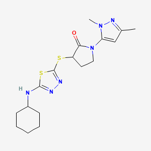 3-[[5-(Cyclohexylamino)-1,3,4-thiadiazol-2-yl]sulfanyl]-1-(2,5-dimethylpyrazol-3-yl)pyrrolidin-2-one