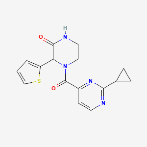 molecular formula C16H16N4O2S B6754213 4-(2-Cyclopropylpyrimidine-4-carbonyl)-3-thiophen-2-ylpiperazin-2-one 