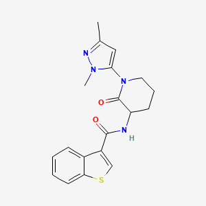 molecular formula C19H20N4O2S B6754257 N-[1-(2,5-dimethylpyrazol-3-yl)-2-oxopiperidin-3-yl]-1-benzothiophene-3-carboxamide 