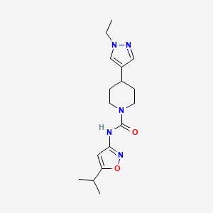 molecular formula C17H25N5O2 B6754293 4-(1-ethylpyrazol-4-yl)-N-(5-propan-2-yl-1,2-oxazol-3-yl)piperidine-1-carboxamide 