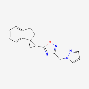 molecular formula C17H16N4O B6754296 3-(Pyrazol-1-ylmethyl)-5-spiro[1,2-dihydroindene-3,2'-cyclopropane]-1'-yl-1,2,4-oxadiazole 