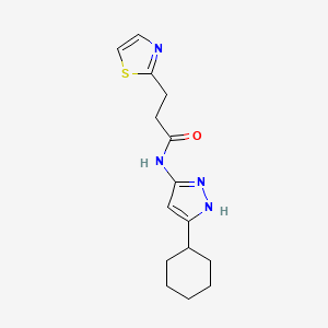 molecular formula C15H20N4OS B6754305 N-(5-cyclohexyl-1H-pyrazol-3-yl)-3-(1,3-thiazol-2-yl)propanamide 