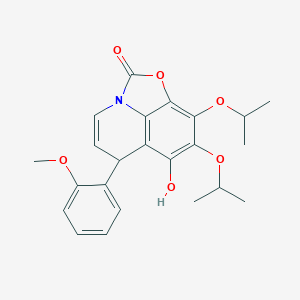 molecular formula C23H25NO6 B067635 7-Hydroxy-9-(2-methoxyphenyl)-5,6-di(propan-2-yloxy)-3-oxa-1-azatricyclo[6.3.1.04,12]dodeca-4,6,8(12),10-tetraen-2-one CAS No. 188824-92-2
