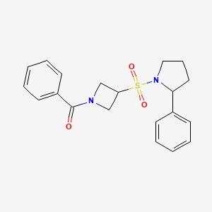 molecular formula C20H22N2O3S B6763891 Phenyl-[3-(2-phenylpyrrolidin-1-yl)sulfonylazetidin-1-yl]methanone 