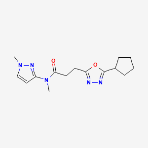 3-(5-cyclopentyl-1,3,4-oxadiazol-2-yl)-N-methyl-N-(1-methylpyrazol-3-yl)propanamide