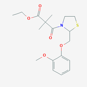 molecular formula C18H25NO5S B067691 3-Thiazolidinepropanoic acid, alpha,alpha-dimethyl-2-((2-methoxyphenoxy)methyl)-beta-oxo-, ethyl ester CAS No. 161364-68-7