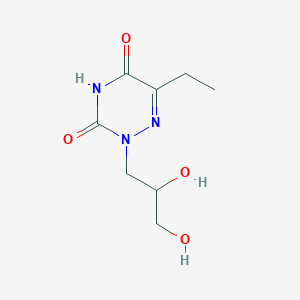molecular formula C8H13N3O4 B067707 2-(2,3-Dihydroxypropyl)-6-ethyl-1,2,4-triazine-3,5-dione CAS No. 170872-51-2