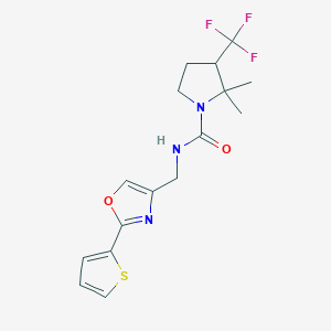 2,2-dimethyl-N-[(2-thiophen-2-yl-1,3-oxazol-4-yl)methyl]-3-(trifluoromethyl)pyrrolidine-1-carboxamide