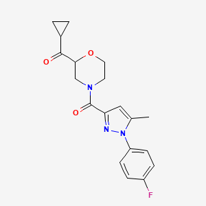 molecular formula C19H20FN3O3 B6777539 Cyclopropyl-[4-[1-(4-fluorophenyl)-5-methylpyrazole-3-carbonyl]morpholin-2-yl]methanone 