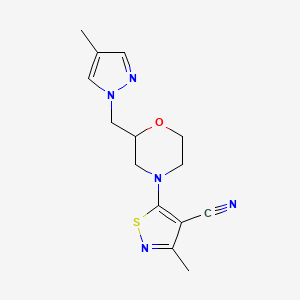 3-Methyl-5-[2-[(4-methylpyrazol-1-yl)methyl]morpholin-4-yl]-1,2-thiazole-4-carbonitrile