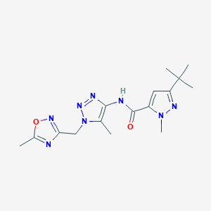 5-tert-butyl-2-methyl-N-[5-methyl-1-[(5-methyl-1,2,4-oxadiazol-3-yl)methyl]triazol-4-yl]pyrazole-3-carboxamide