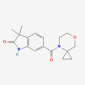 3,3-dimethyl-6-(7-oxa-4-azaspiro[2.5]octane-4-carbonyl)-1H-indol-2-one