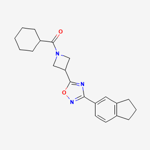 molecular formula C21H25N3O2 B6797018 cyclohexyl-[3-[3-(2,3-dihydro-1H-inden-5-yl)-1,2,4-oxadiazol-5-yl]azetidin-1-yl]methanone 