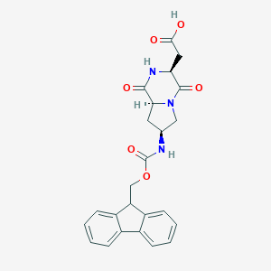 molecular formula C24H23N3O6 B068014 2-[(3S,7S,8aS)-7-(9H-fluoren-9-ylmethoxycarbonylamino)-1,4-dioxo-2,3,6,7,8,8a-hexahydropyrrolo[1,2-a]pyrazin-3-yl]acetic acid CAS No. 184700-26-3