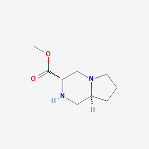 molecular formula C9H16N2O2 B068023 Pyrrolo[1,2-a]pyrazine-3-carboxylic acid, octahydro-, methyl ester, (3S-cis)-(9CI) CAS No. 182072-49-7