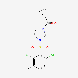 molecular formula C14H16Cl2N2O3S B6807335 Cyclopropyl-[3-(2,6-dichloro-3-methylphenyl)sulfonylimidazolidin-1-yl]methanone 