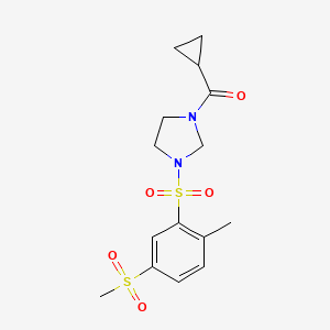 molecular formula C15H20N2O5S2 B6807342 Cyclopropyl-[3-(2-methyl-5-methylsulfonylphenyl)sulfonylimidazolidin-1-yl]methanone 