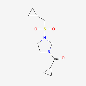 molecular formula C11H18N2O3S B6807358 Cyclopropyl-[3-(cyclopropylmethylsulfonyl)imidazolidin-1-yl]methanone 