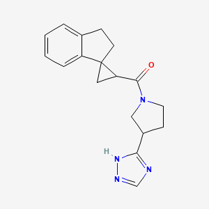 molecular formula C18H20N4O B6810232 spiro[1,2-dihydroindene-3,2'-cyclopropane]-1'-yl-[3-(1H-1,2,4-triazol-5-yl)pyrrolidin-1-yl]methanone 